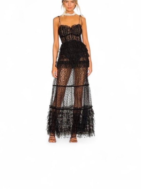 For Love And Lemons Dresses & Skirts - For Love & Lemons Black Sheer Tiered Jourdan Lace Maxi Dress